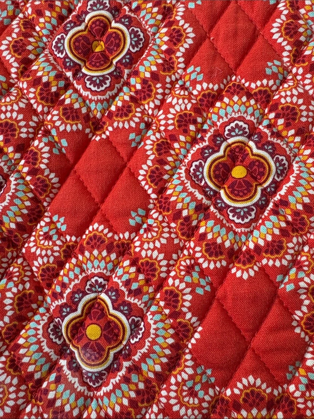 Vera Bradley Orange Quilted Shoulder Bag with Floral Medallions